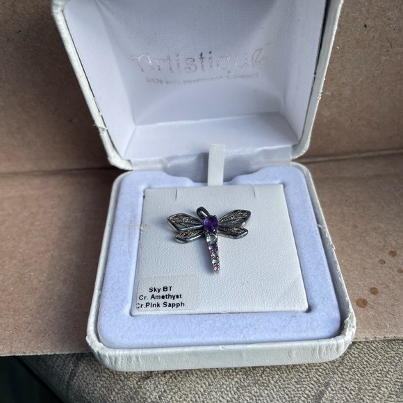 Silver Dragonfly Pendant with Amethyst and Pink Sapphire - Picture 2 of 8